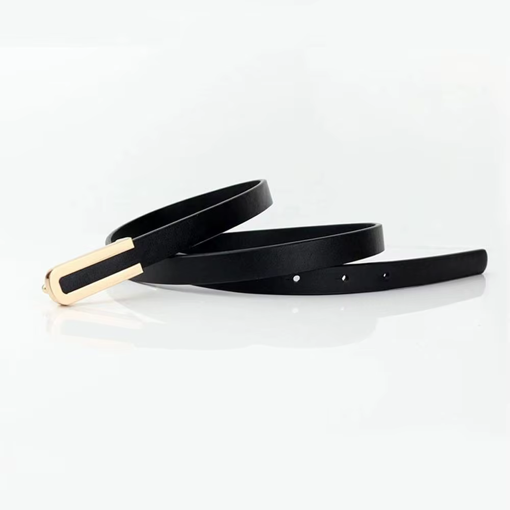 Ceinture fine en cuir noir pour femmes