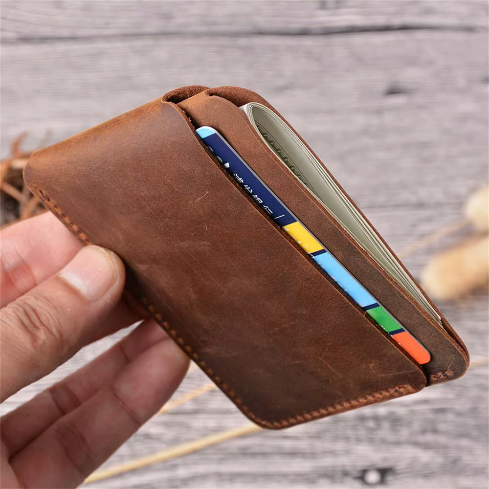 AIGUONIU portefeuille de cartes en cuir véritable pleine fleur Style Vintage Crazy Horse poche avant portefeuilles