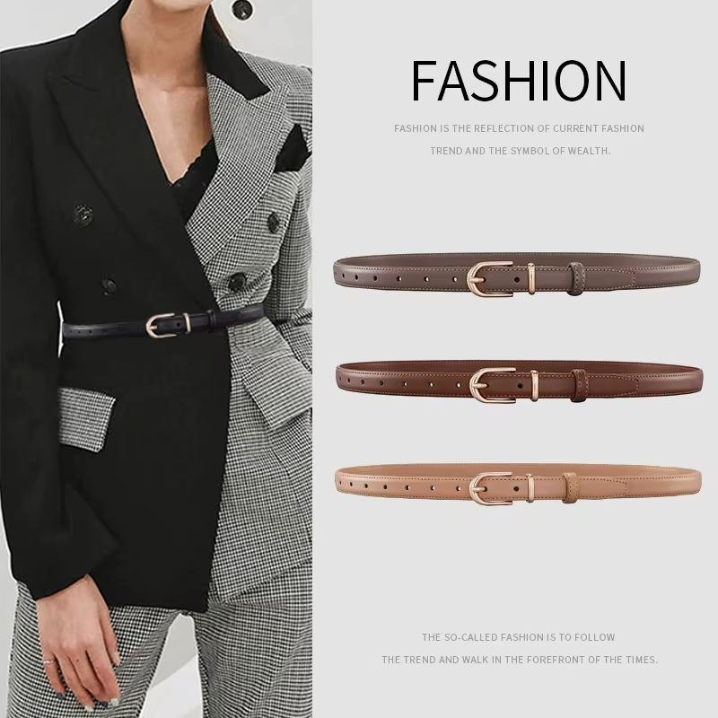 Ceinture en cuir de vachette double couche avec boucle en alliage pour femme, idéale pour un style business décontracté polyvalent, haut de gamme et simple, à porter avec des jeans