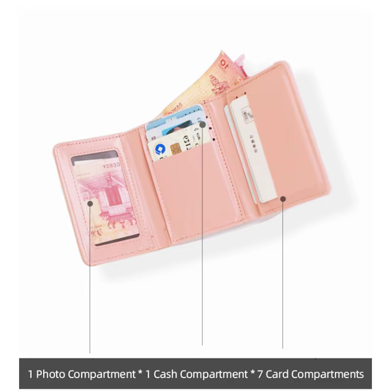 Portefeuille compact à trois volets pour femme avec imprimé floral délicat