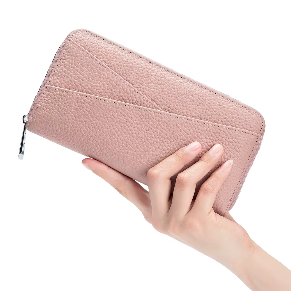 Portefeuille long en cuir véritable pour femme