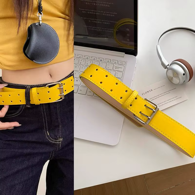 Large Design Sense Y2K – ceinture jaune à Double boutonnage pour femmes, avec jupe en jean avec gilet, décoration, ceinture polyvalente
