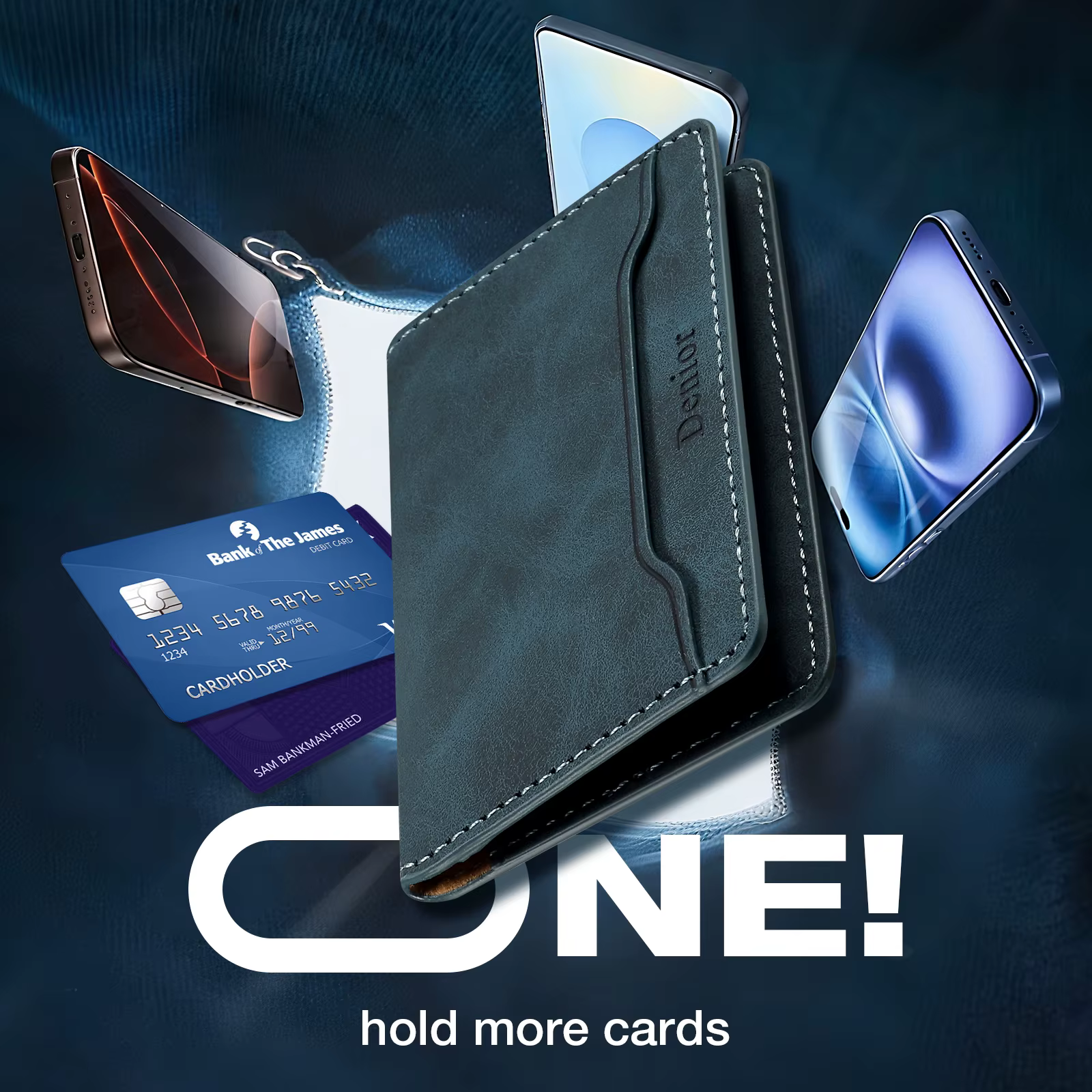 Portefeuille magnétique élastique en cuir artificiel Denior (3 emplacements pour cartes) avec accessoires magnétiques
