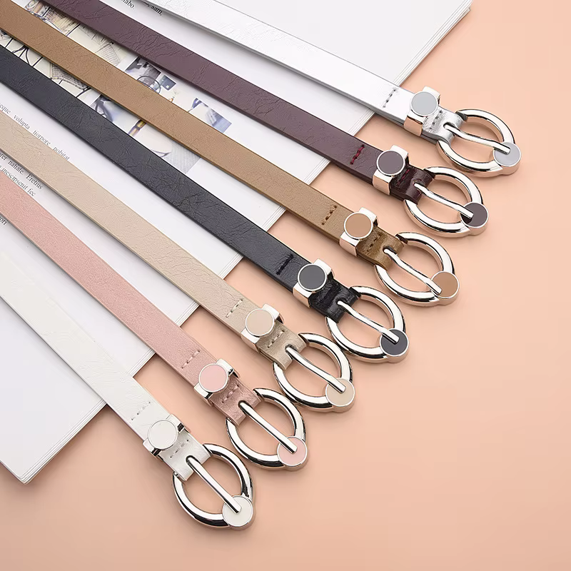Ceinture pour femme tendance de style coréen avec boucle argentée – Ceinture minimaliste polyvalente et élégante – Ceintures décontractées en cuir tanné à l'huile