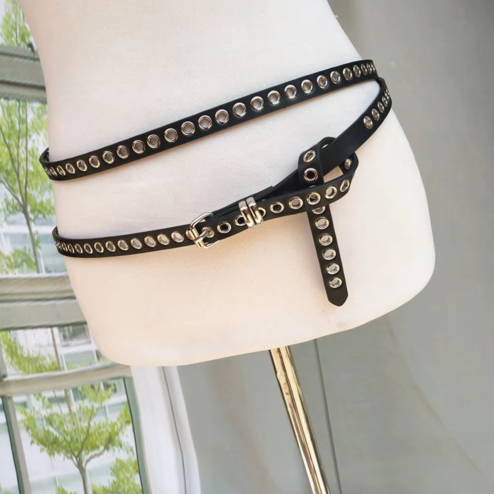 Ceinture de taille en cuir PU avec œillets à rivets
