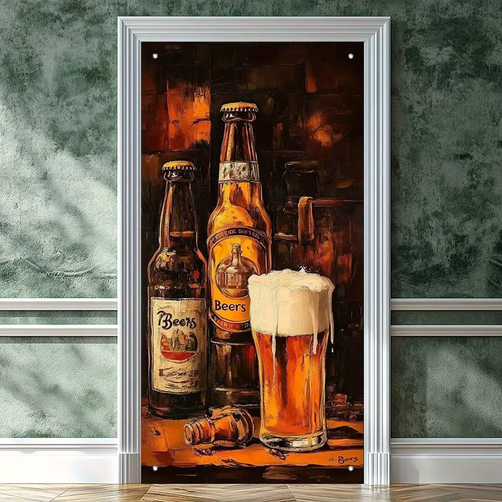 Décoration de porte 2D, sur le thème de la culture de la bière, mettant en valeur la bière et les vins en bouteille de haute qualité.yzb