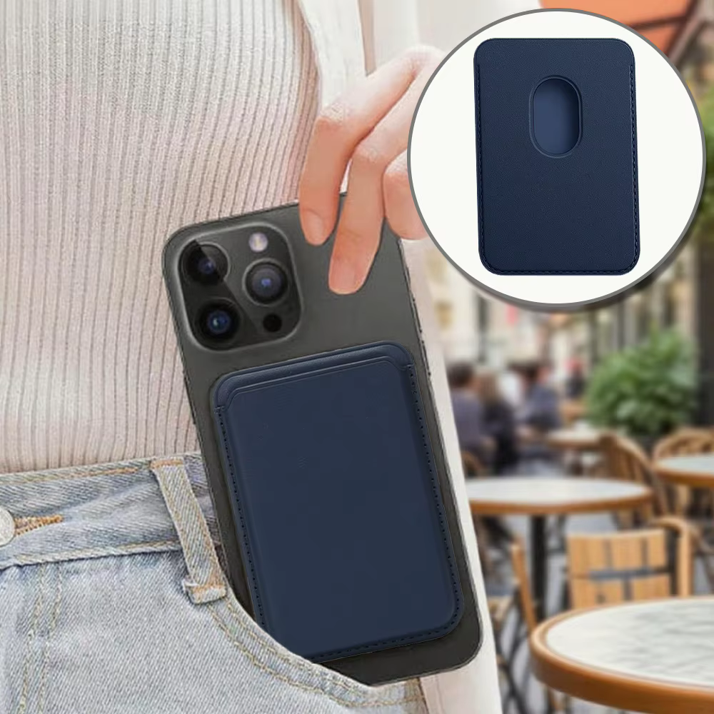 Porte-cartes bleu en cuir PU, portefeuille magnétique pour téléphone, poche amovible fine, durable et anti-rayures, motif papillon et lettres