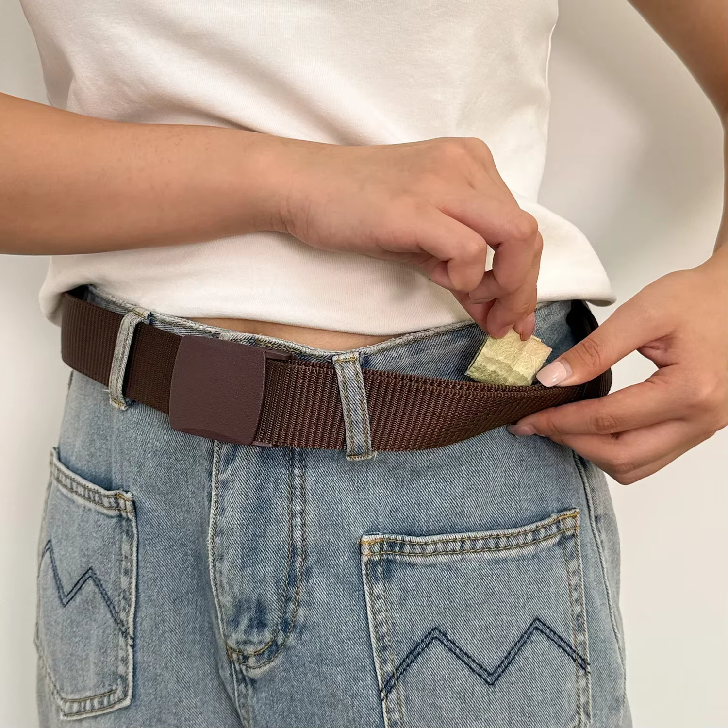 Ceintures pour hommes avec fermeture éclair fente pour argent poche sécurité extérieure cachette
