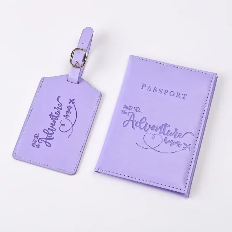 Porte-passeport en cuir PU violet, clip de billet, couvertures de passeport, ensemble d'étiquette de bagage, porte-carte de crédit d'identité, portefeuille de voyage unisexe, nouveau