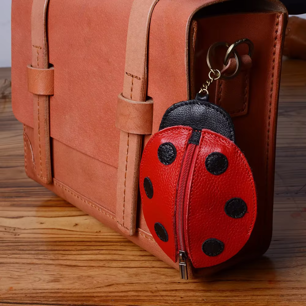 Porte-clés portefeuille en tissu cuir unisexe dessin animé coccinelle clé