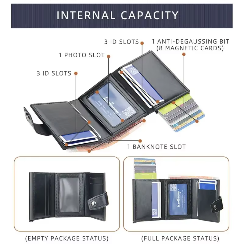 Porte-cartes personnalisé en aluminium pour hommes – Portefeuille en cuir PU bloquant RFID – Nom gravé pour cartes de crédit/banques et protection d'identité