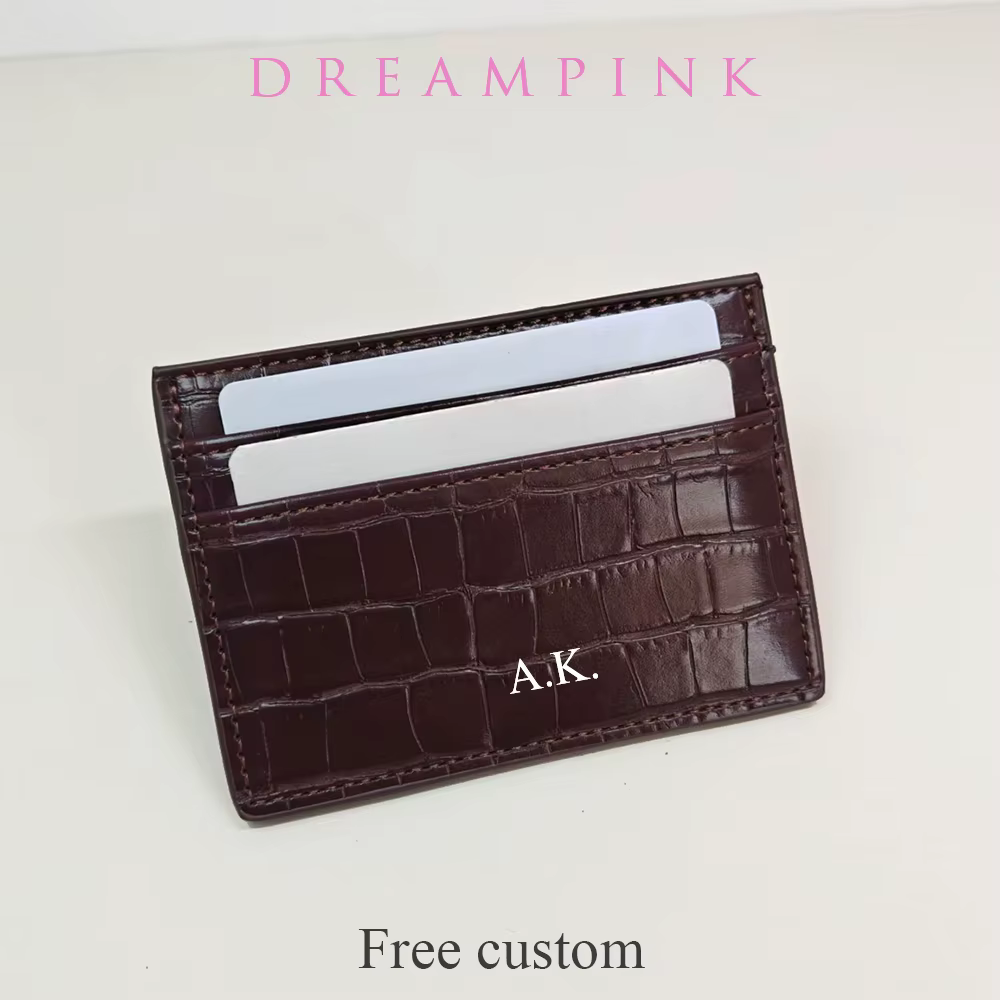 Porte-cartes de luxe en cuir de crocodile gravé avec lettres