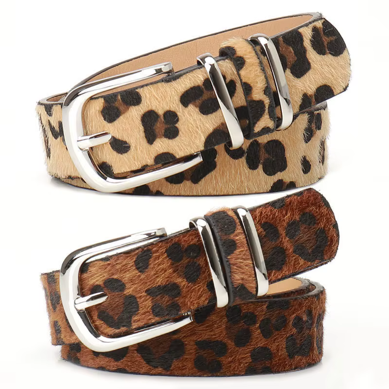 Nouvelle ceinture à double anneau à imprimé léopard pour femmes