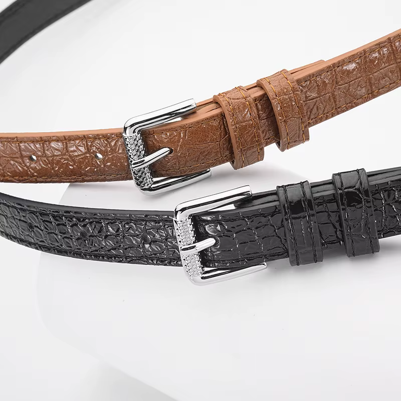 Ceinture fine en cuir PU noir pour femmes