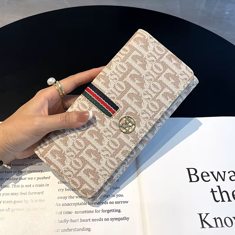 Portefeuille long en cuir véritable pour femmes