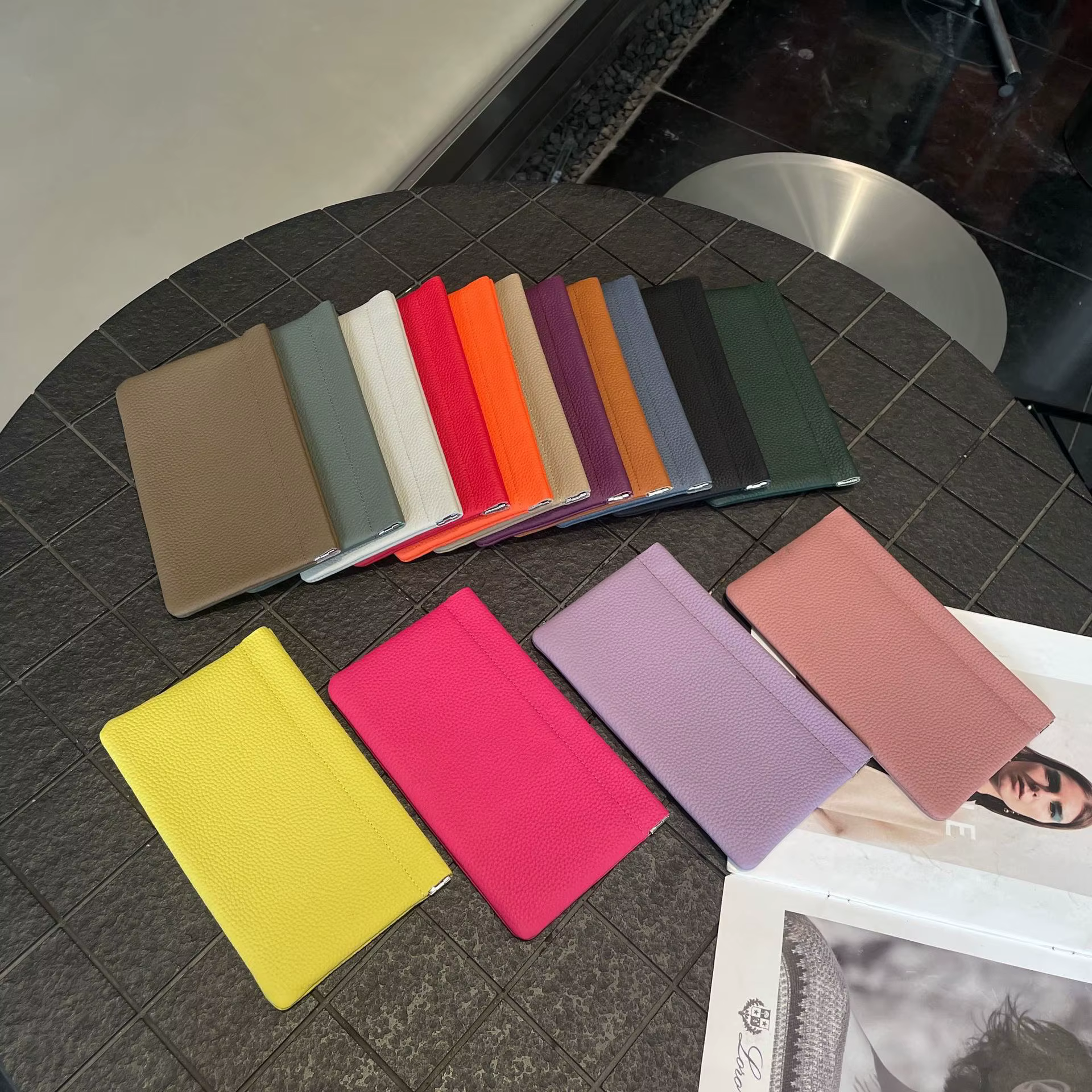 Portefeuille long minimaliste en cuir véritable pour femmes