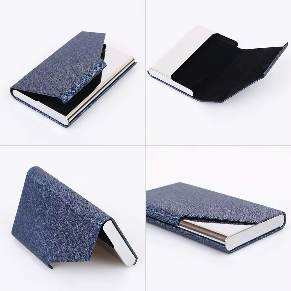 Porte-cartes de visite en métal – Étui à cartes en acier inoxydable en cuir PU imperméable pour hommes et femmes