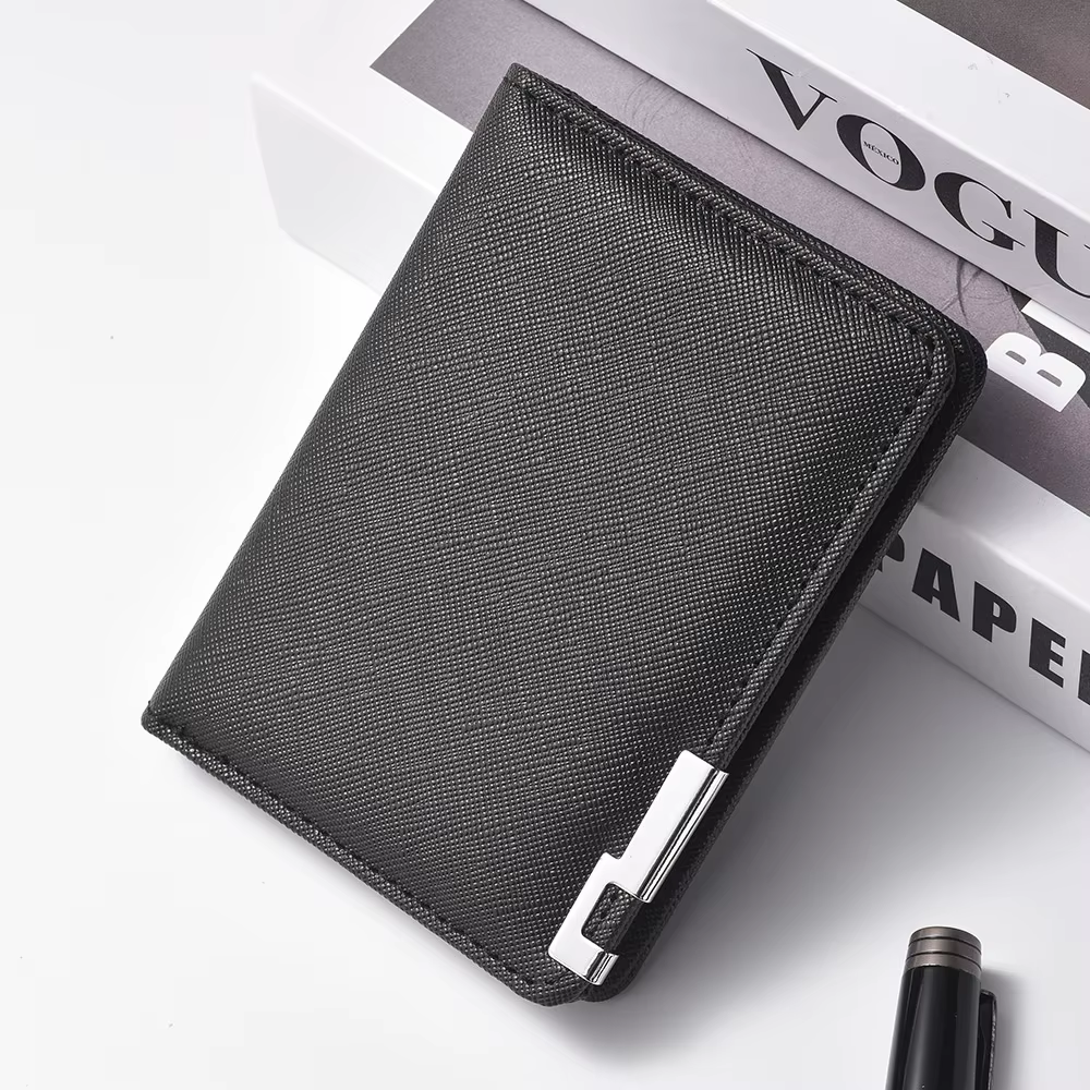 Portefeuille mince de style business en simili cuir noir avec plusieurs emplacements pour cartes de crédit et