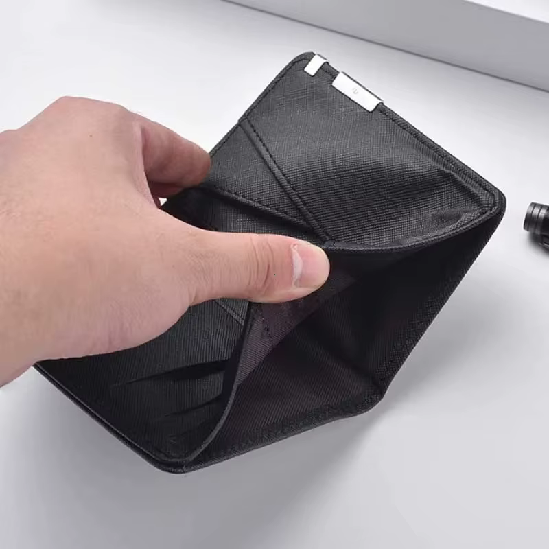 Petit portefeuille fin de style professionnel - Plusieurs emplacements pour cartes, porte-cartes de crédit et permis de conduire, géométrique en similicuir noir