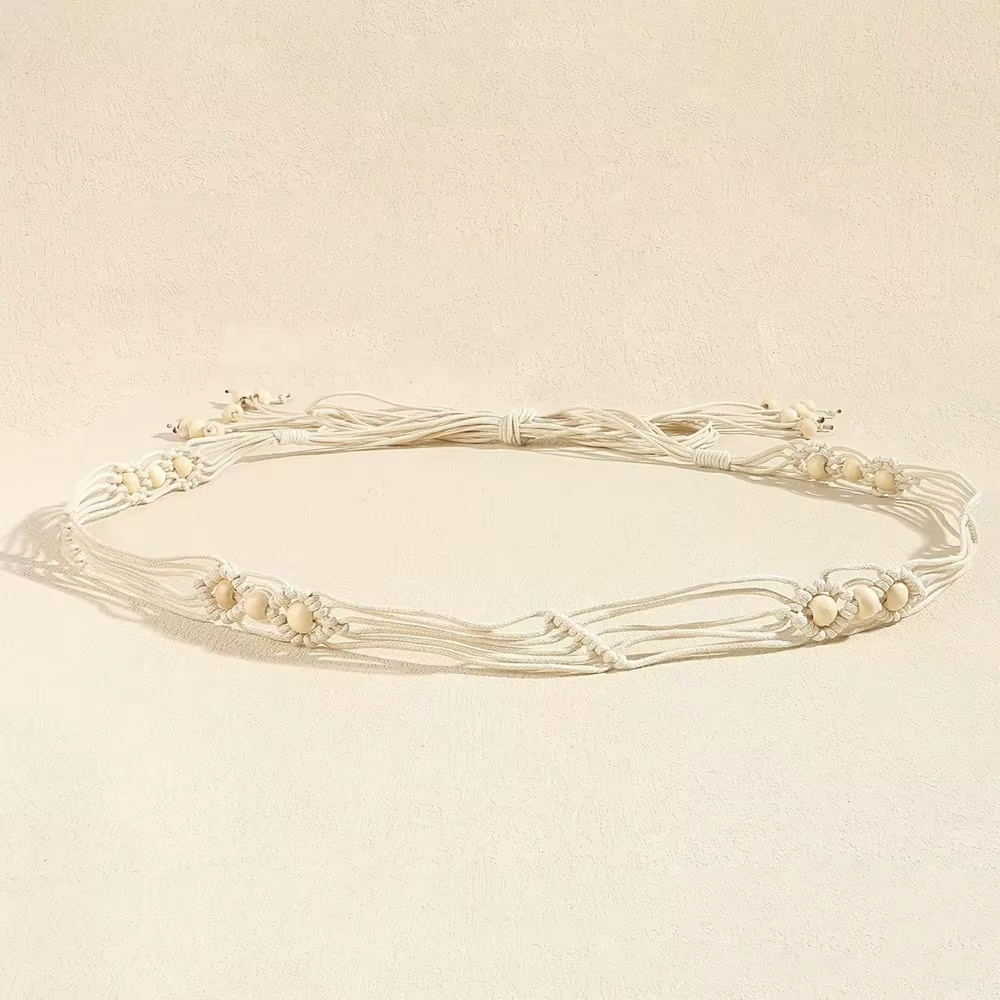 Ceinture tressée bohème pour femmes, ceinture en corde à perles réglable pour robes