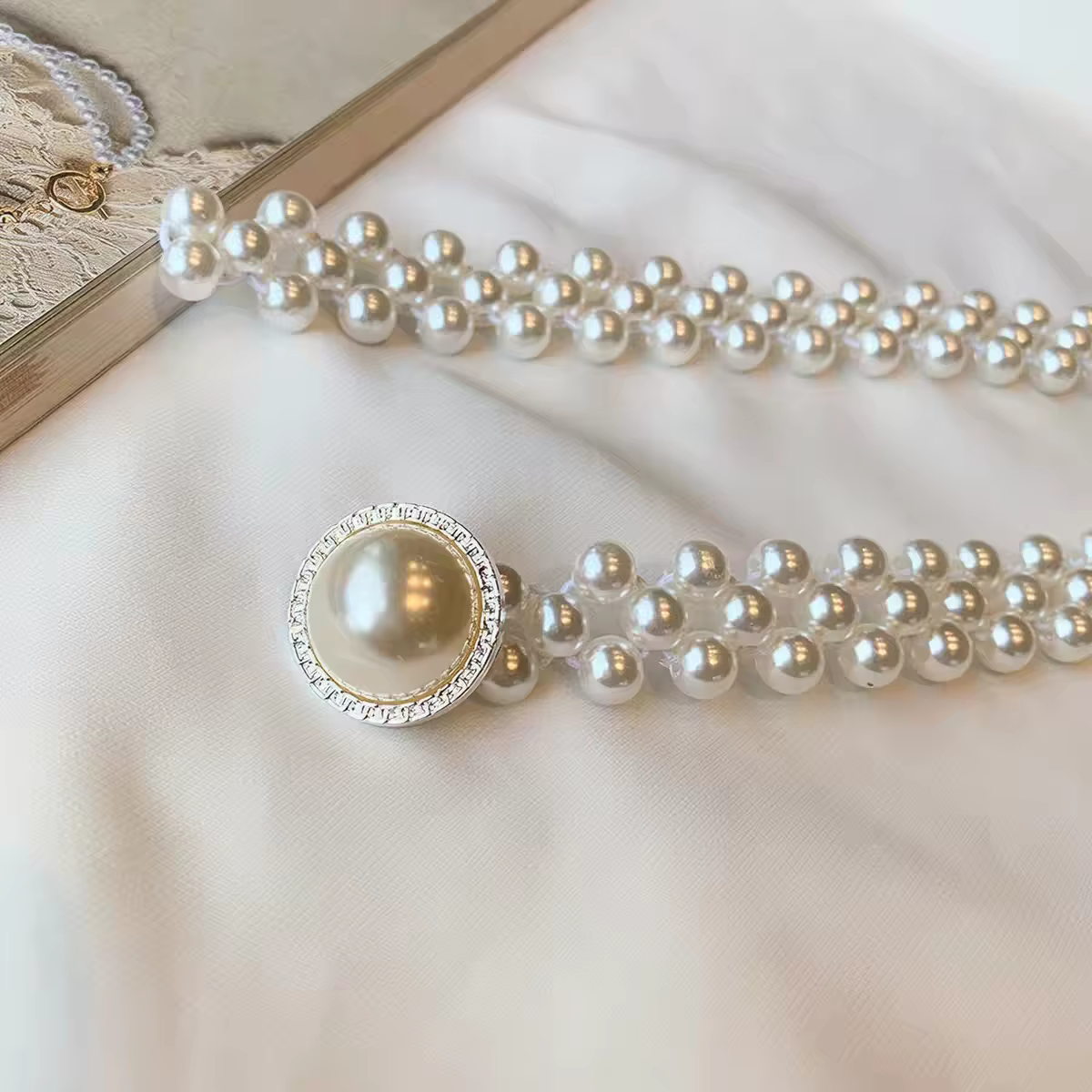 Ceinture Élastique Élégante pour Femme avec Chaîne de Perles