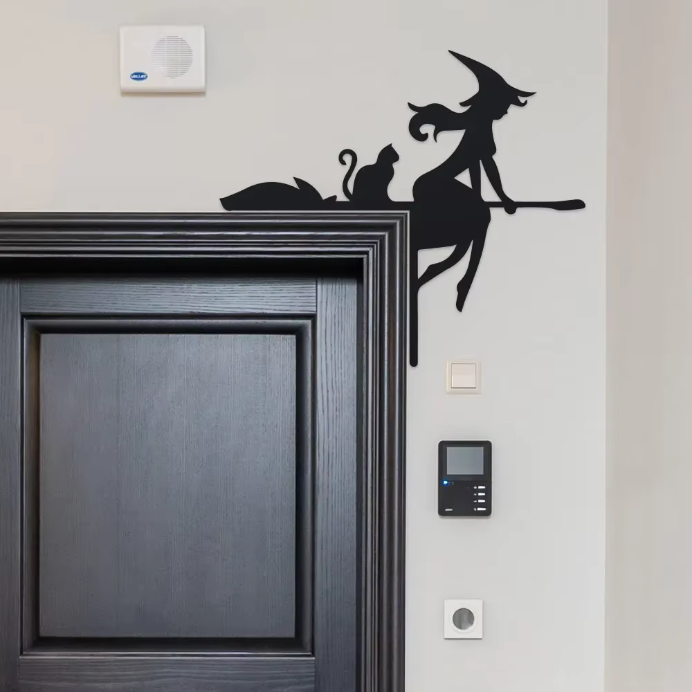 Ensemble de décorations pour cadre de porte d'Halloween – Silhouettes en fer forgé avec toiles d'araignées – Décoration festive en métal pour l'angle du haut de la porte