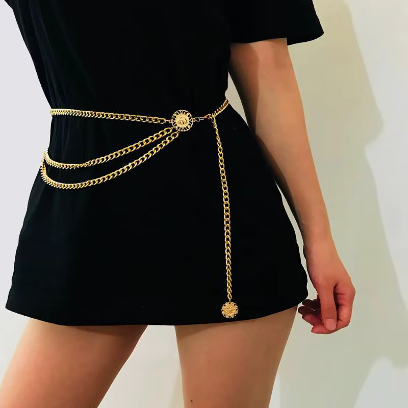 Boho Sexy femmes mode ceinture hanche taille haute or argent couleur étroite métal corps chaîne grosses franges nouveau