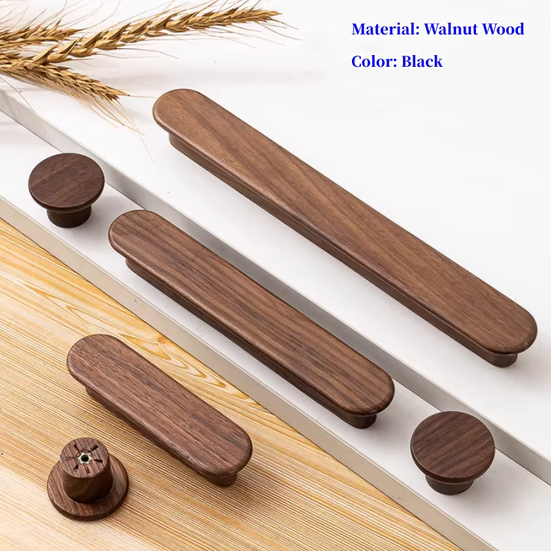 Porte d'armoire en noyer, barre en T, boutons en bois, poignées de tiroir, placard de cuisine, coiffeuse, poignées de meubles en bois
