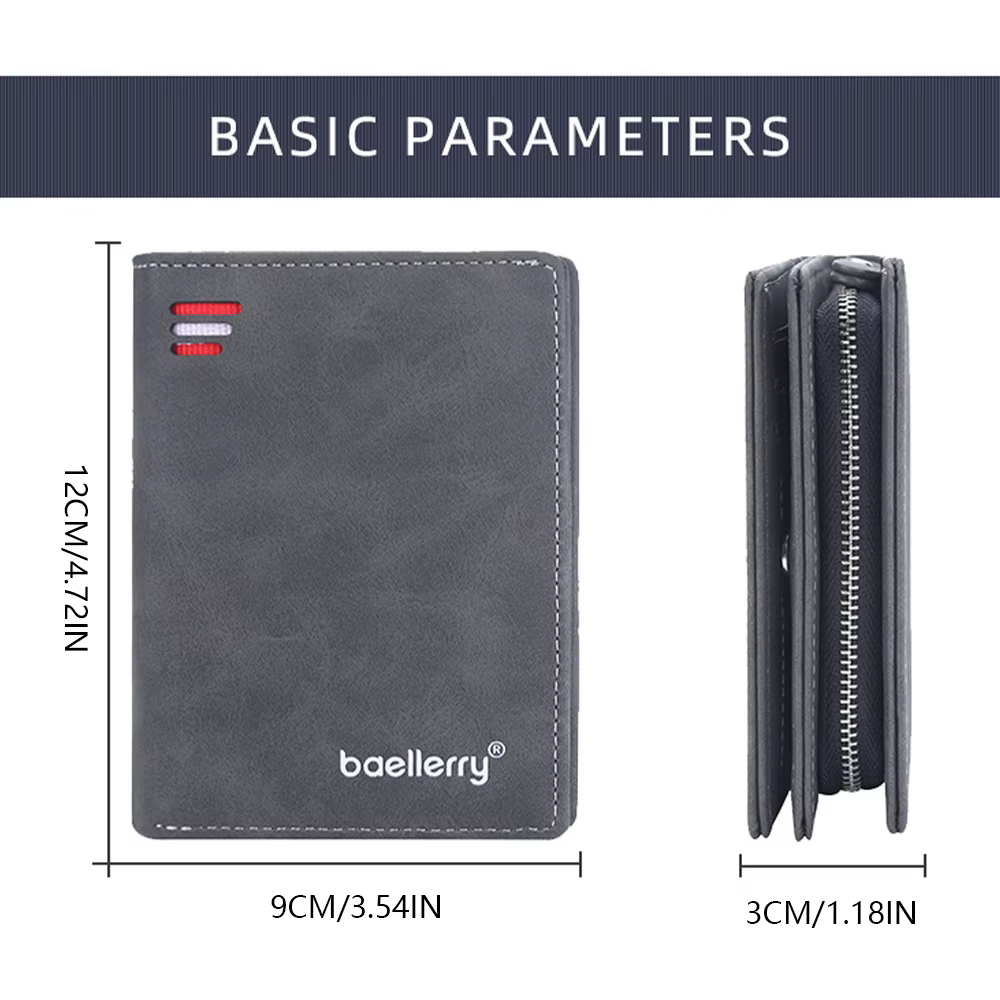 Portefeuille de poche avant pour hommes mince en cuir PU fermeture à glissière Protection RFID 10 emplacements pour cartes minimaliste