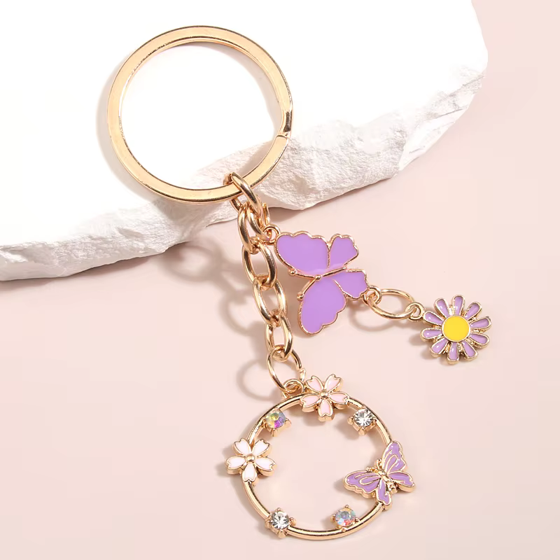 Porte-clés mignon papillon fleur en émail, cadeau Souvenir pour femmes filles, accessoire de sac à main bricolage bijoux