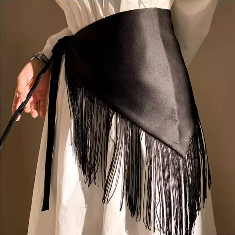Femmes rétro glands ceinture large ceinture danse hanche écharpe mode Triangle frange Corset chemise jupes robe décor taille ceinture