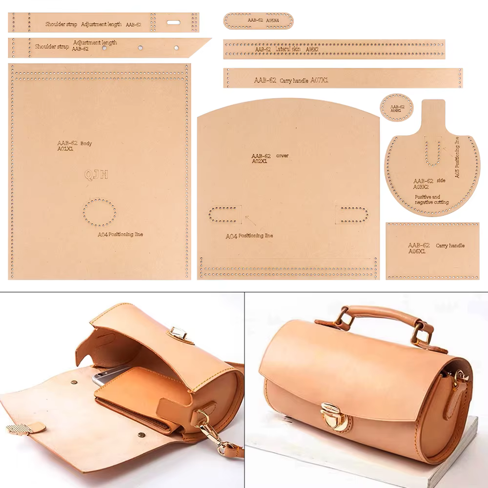 1 ensemble de sacs à bandoulière pour femmes, portefeuilles à main - Modèle en papier kraft, artisanat en cuir fait main DIY - Modèle de couture avec trous