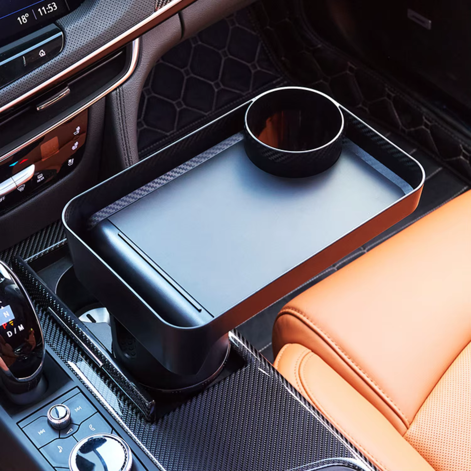 Plateau porte-gobelet de voiture avec plateau extensible rotatif – Pratique pour à emporter, clés, téléphone – Parfait pour les repas rapides en déplacement