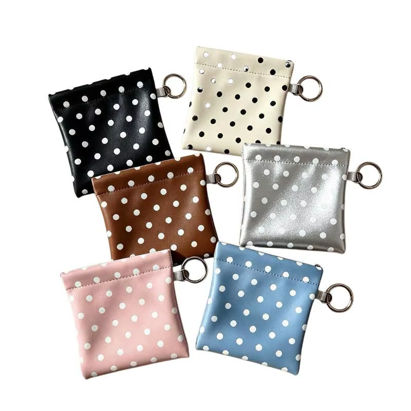 Porte-monnaie à ressort en cuir PU à pois avec porte-clés