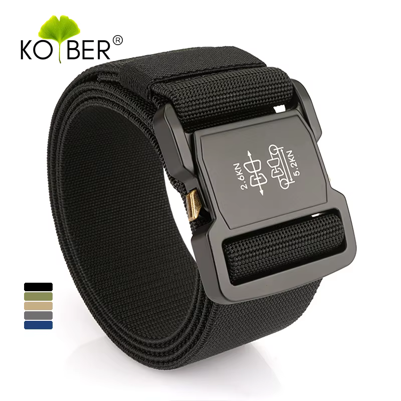 KOLBER 5cm Ceinture élastique hommes alliage d’aluminium boucle à dégagement rapide tactique en plein air