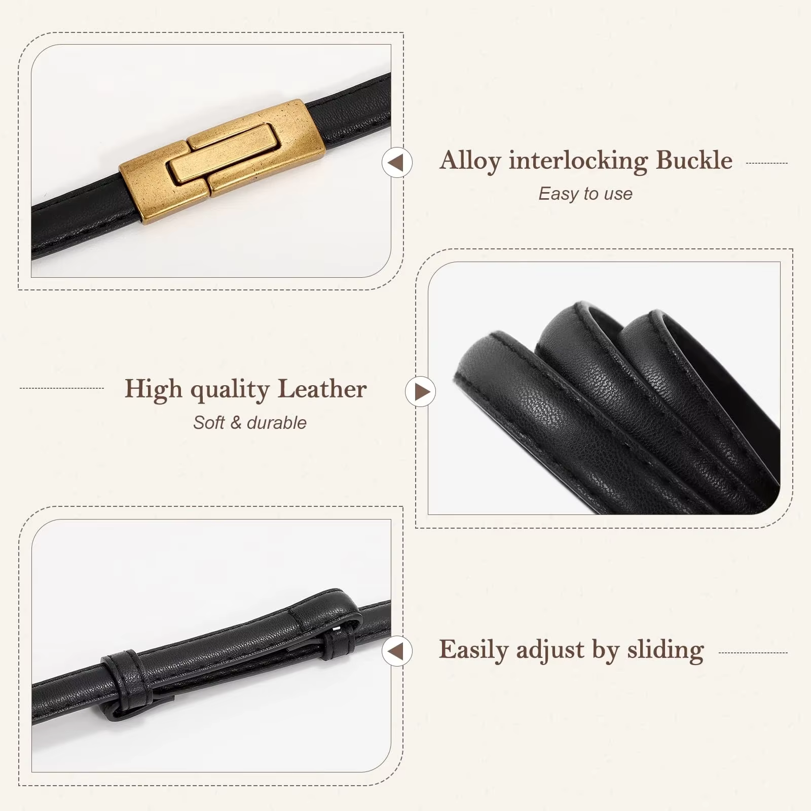 Ceinture fine en cuir véritable verni pour femmes