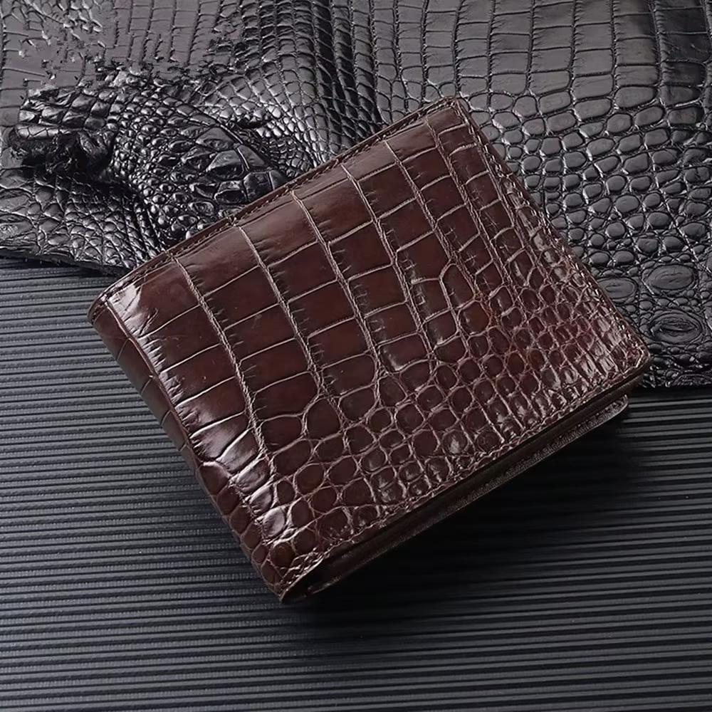 Portefeuille de luxe en cuir de crocodile authentique fait à la main pour hommes