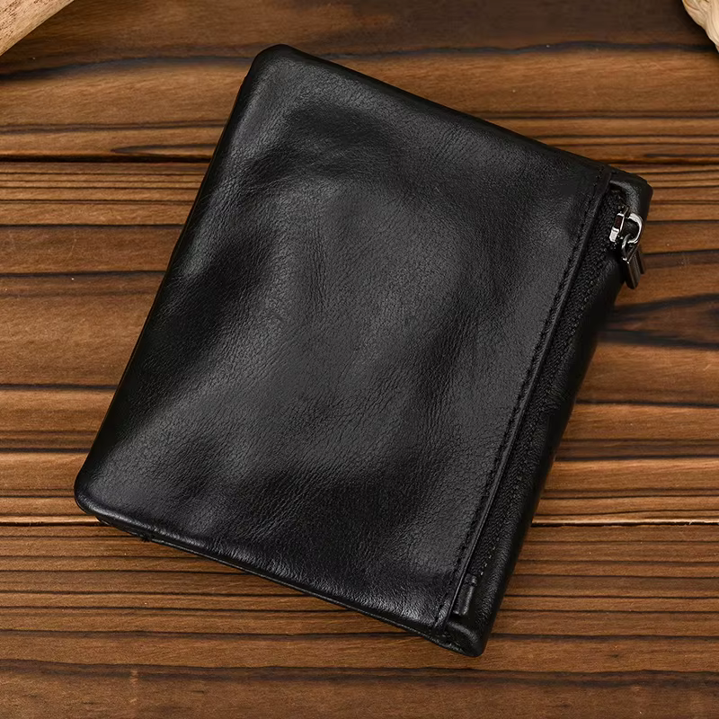 Luufan portefeuille court en cuir véritable porte-carte à deux volets porte-monnaie