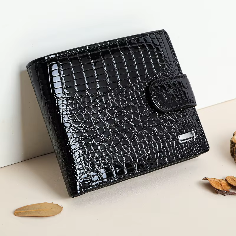 Portefeuille en cuir véritable, style court, tendance, grande capacité, portefeuille en cuir verni haut de gamme, multifonctionnel, 80% de réduction