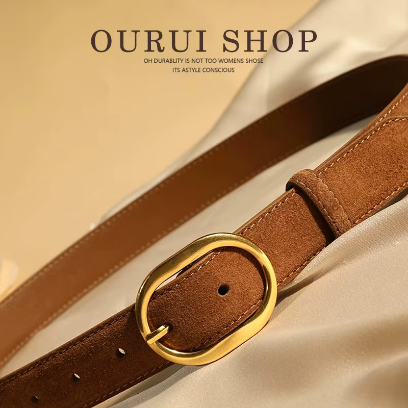 Ceinture en daim pour femmes avec boucle ardillon en alliage doré, largeur 2.8cm, Style de créateur de mode pour manteau en jean