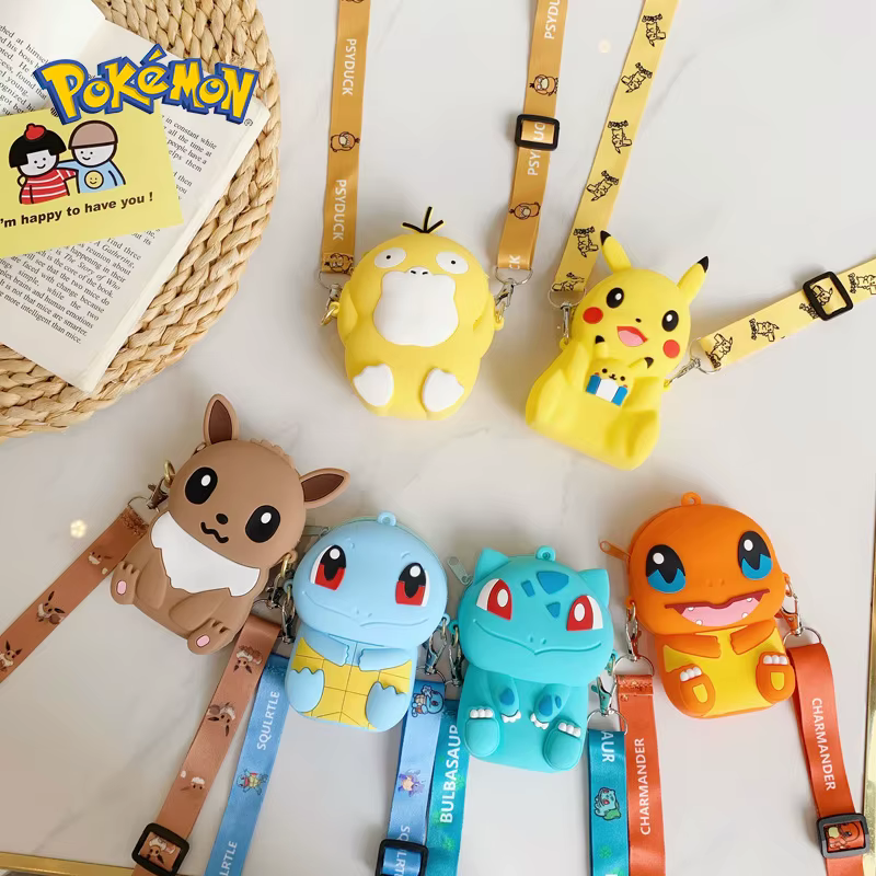 Porte-monnaie Pokemon Pikachu, figurines d'anime, modèle de dessin animé, portefeuille en silicone, sac à bandoulière Kawaii, mode personnalisée, jouets pour enfants, cadeaux