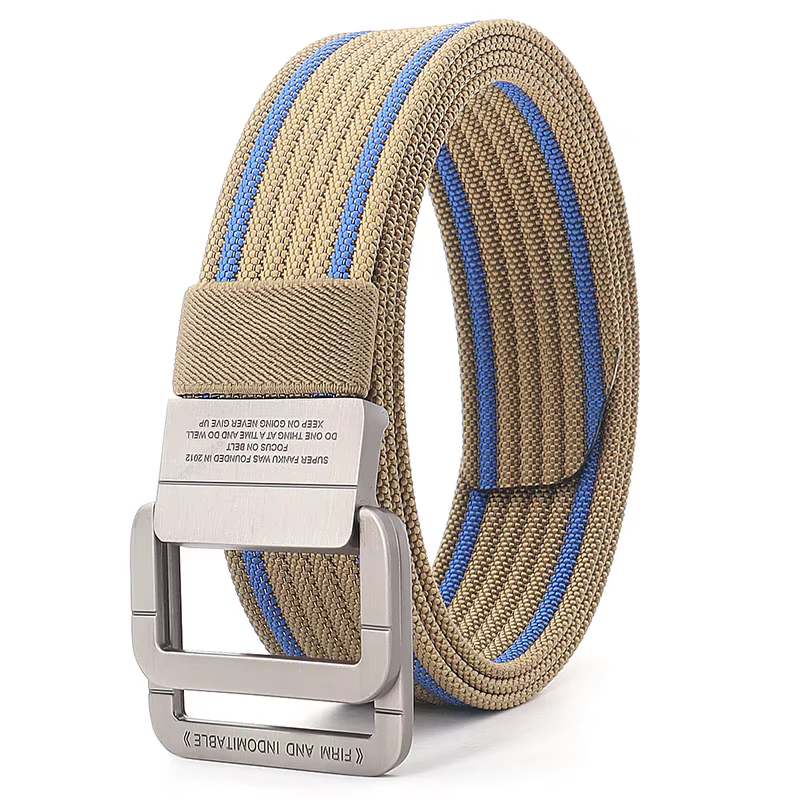 Ceinture en toile à double anneau en métal unisexe