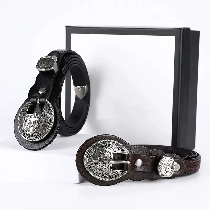 Ceinture vintage pour femme 110 cm en cuir véritable texturé
