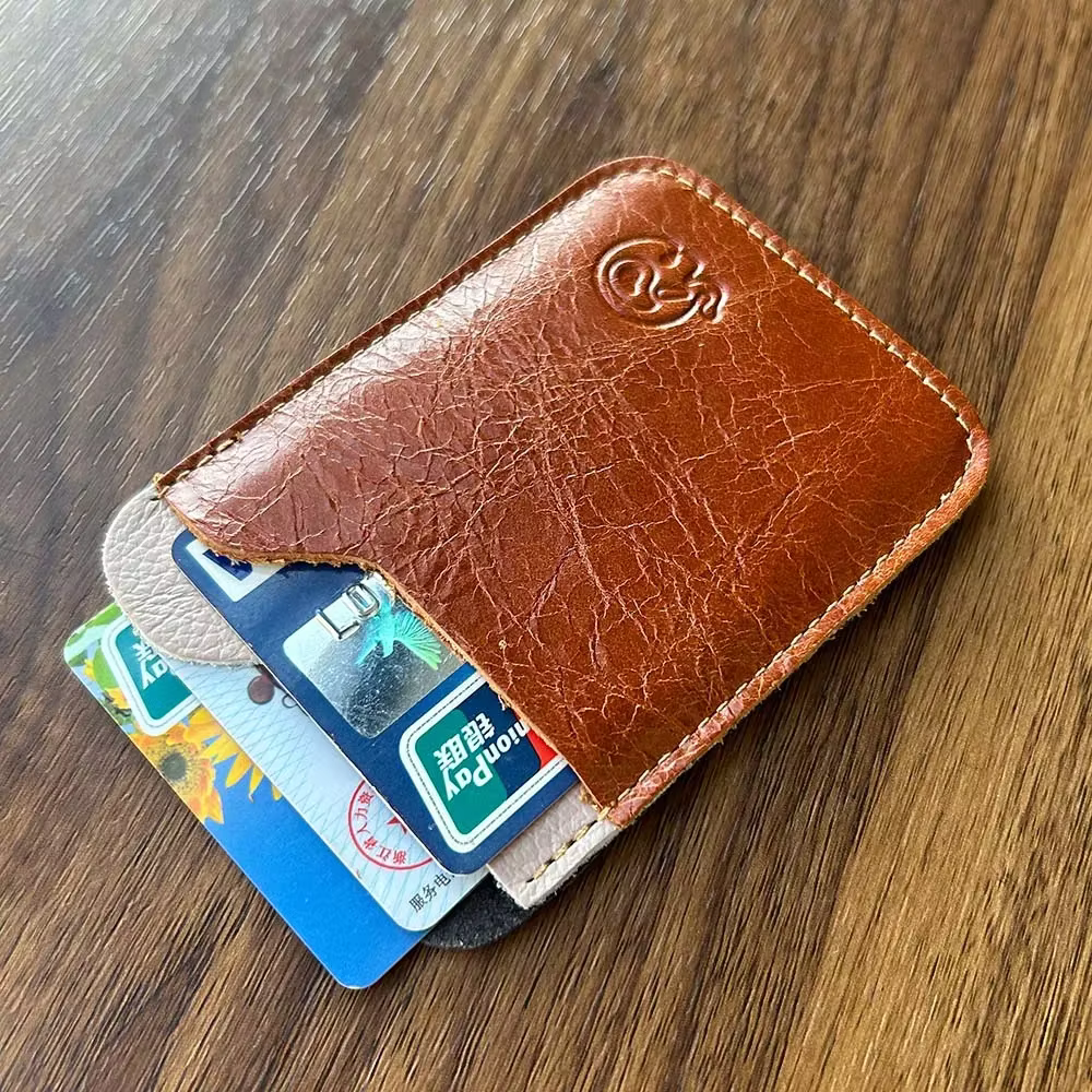 Porte-Cartes en Cuir Véritable pour Homme - Portefeuille Minimaliste Fin (9.8x7cm) avec 2 Fentes - Étui Compact pour Cartes