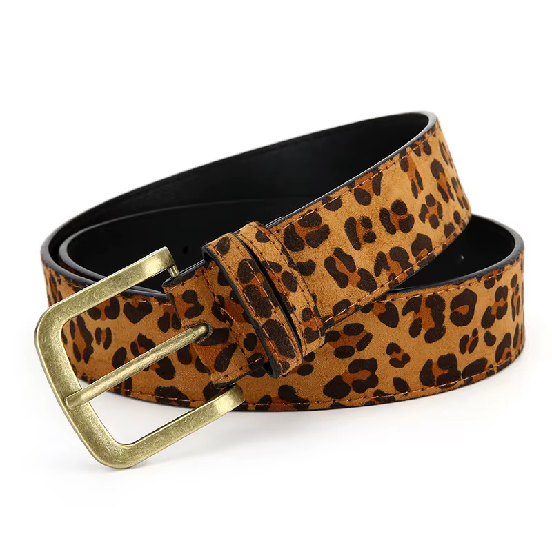 Boho Style PU imprimé léopard ceinture femmes robe coupe ajustée