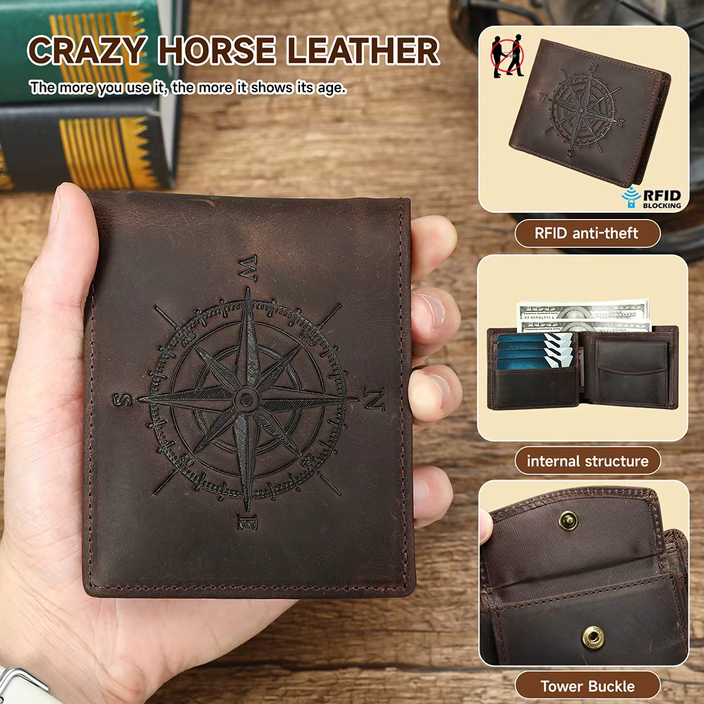 WESTAL Portefeuille pour homme en cuir Crazy Horse à motifs compacts