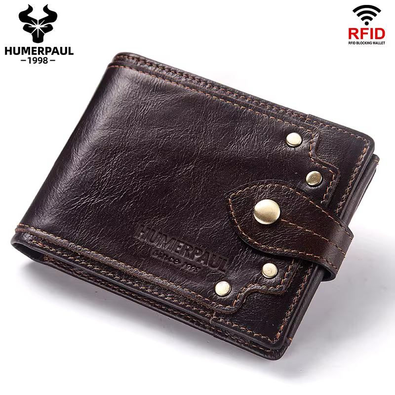 LAREET Fashion100 % portefeuille en cuir véritable pour hommes mince minimaliste exquis ID avec porte-monnaie poche blocage porte-carte de crédit