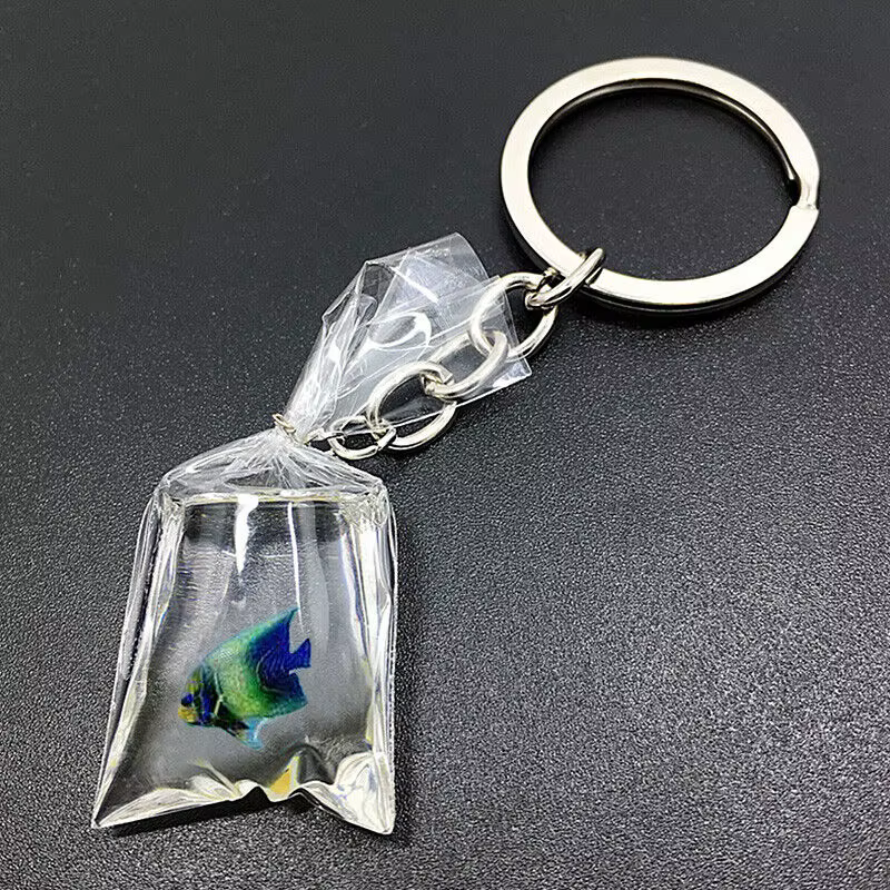 Porte-clés de sac en résine de poisson tropical transparent