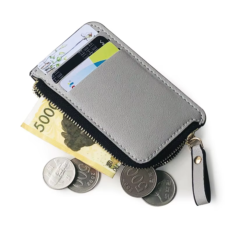Portefeuille en cuir mince pour hommes – Petit porte-carte de crédit avec porte-monnaie à fermeture éclair