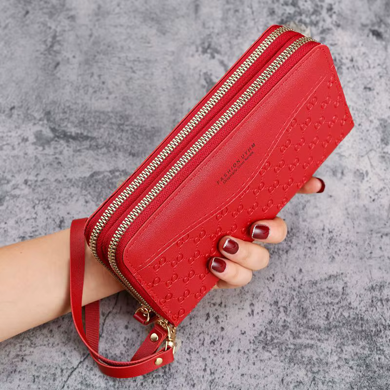 Portefeuille en cuir PU pour femmes avec pompon